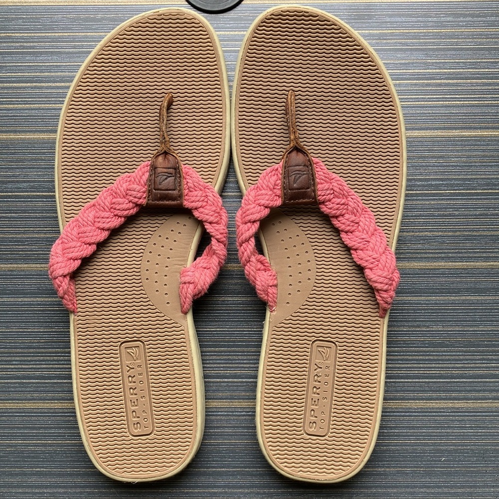 Sperry Pink Braided Strap Flip Flops